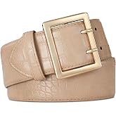 RISANTRY Wide Belts for Women Leather Wide Belts Fashion Thick Black Belt With Gold Buckle Belt for Dresses