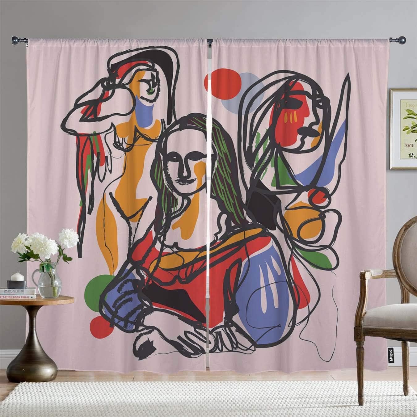 Amazon Com Mugod Masterpiece Window Curtains Cartoon Mona Lisa