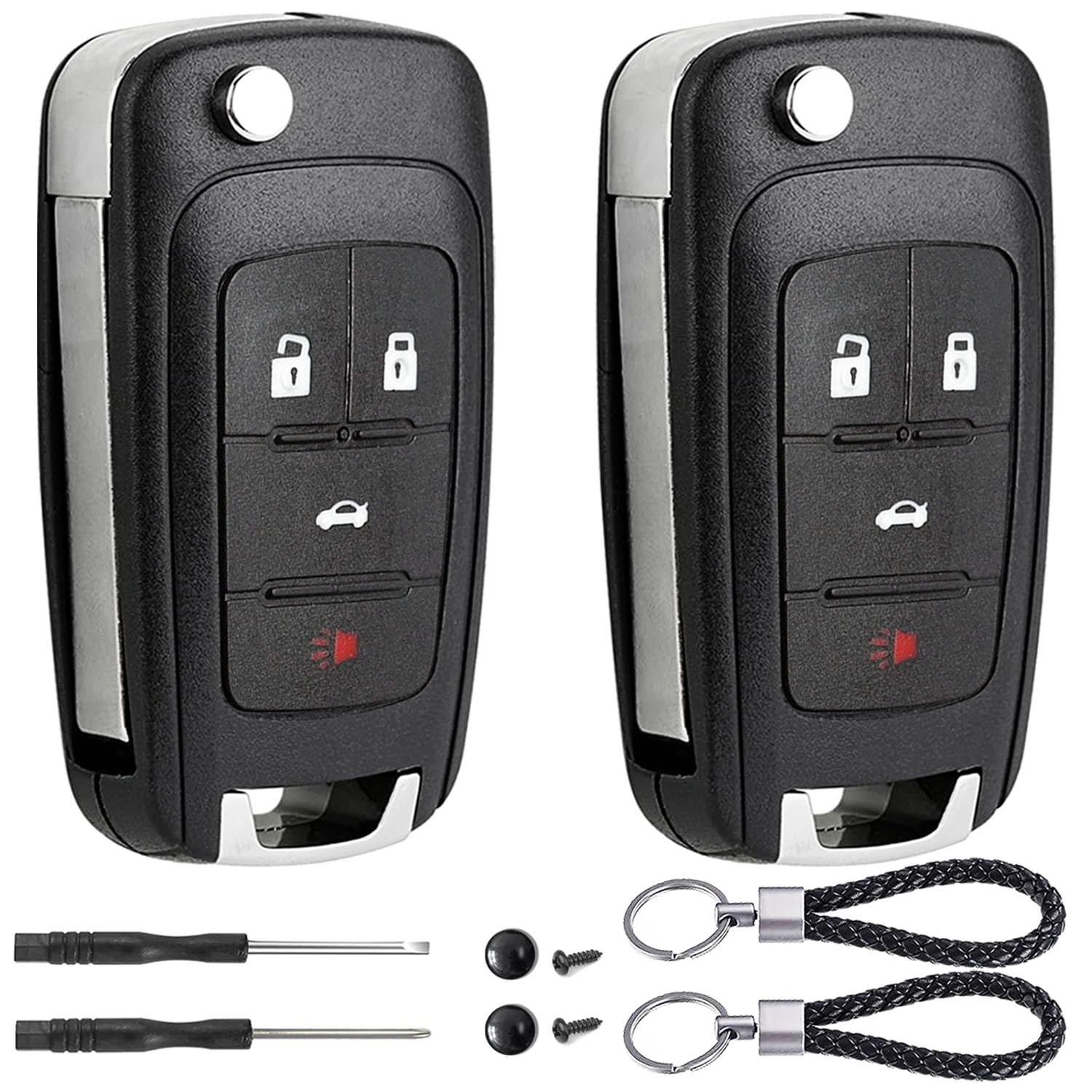 Photo 1 of 2 Pack Flip Key Fob Case Shell Replacement 4 Button for Chevy Cruze Equinox Camaro Impala Malibu Sonic Buick Regal Verano Encore Lacrosse GMC Terrain 2010 2011 2012 2013 2014 2015 2016 2017 2018 2019