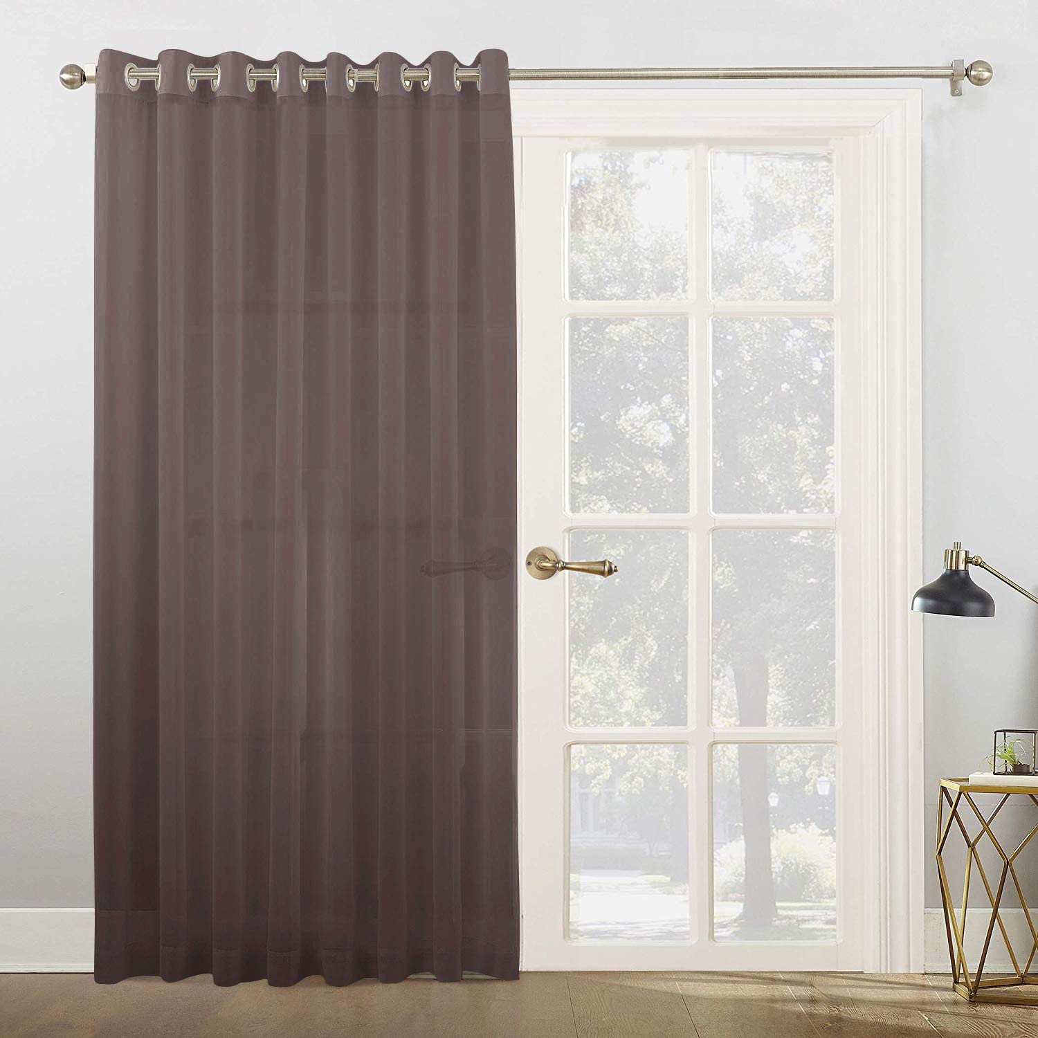 Megachest Woven Voile super wide metallic ring top Curtain 1 Panel (Dark Brown, 116" wide X 90" drop)