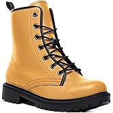 Maimeili Women Solid Color Ankle Boots with Gradient Color-blocked Lace-up Stylish Colorful Casual Platform Leather Combat Booties Travel Everyday Party Halloween Christmas