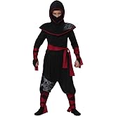 Deadly Ninja Boy's Costume - Hooded Shirt, Pants with Ties, Face Mask, and Neck Armor, Ninja Look