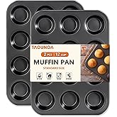 TAOUNOA Muffin Tin, 12-Well Nonstick Cupcake Pan Set of 2, Heavy Duty Steel Muffin Pan