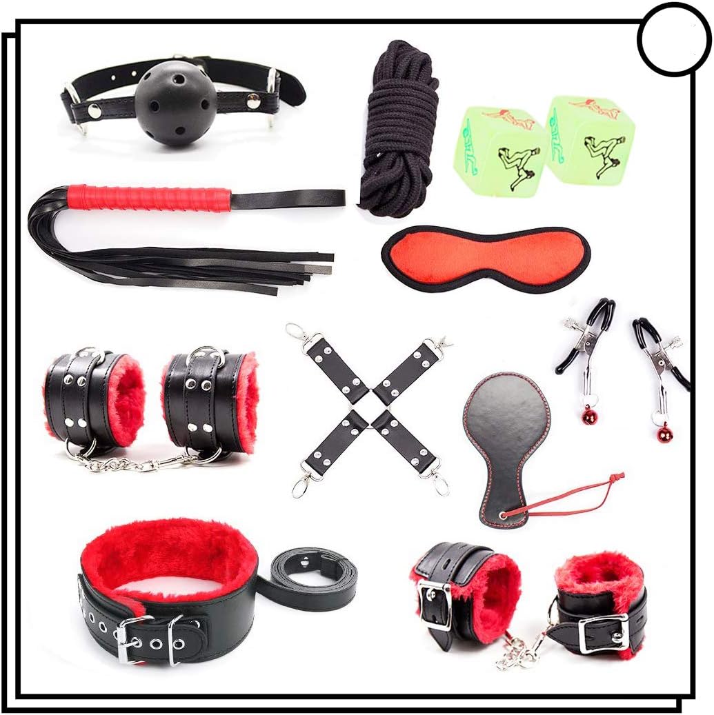10 Pcs Cosplay Leather Costume Set with 2 Dice(Black&Red)