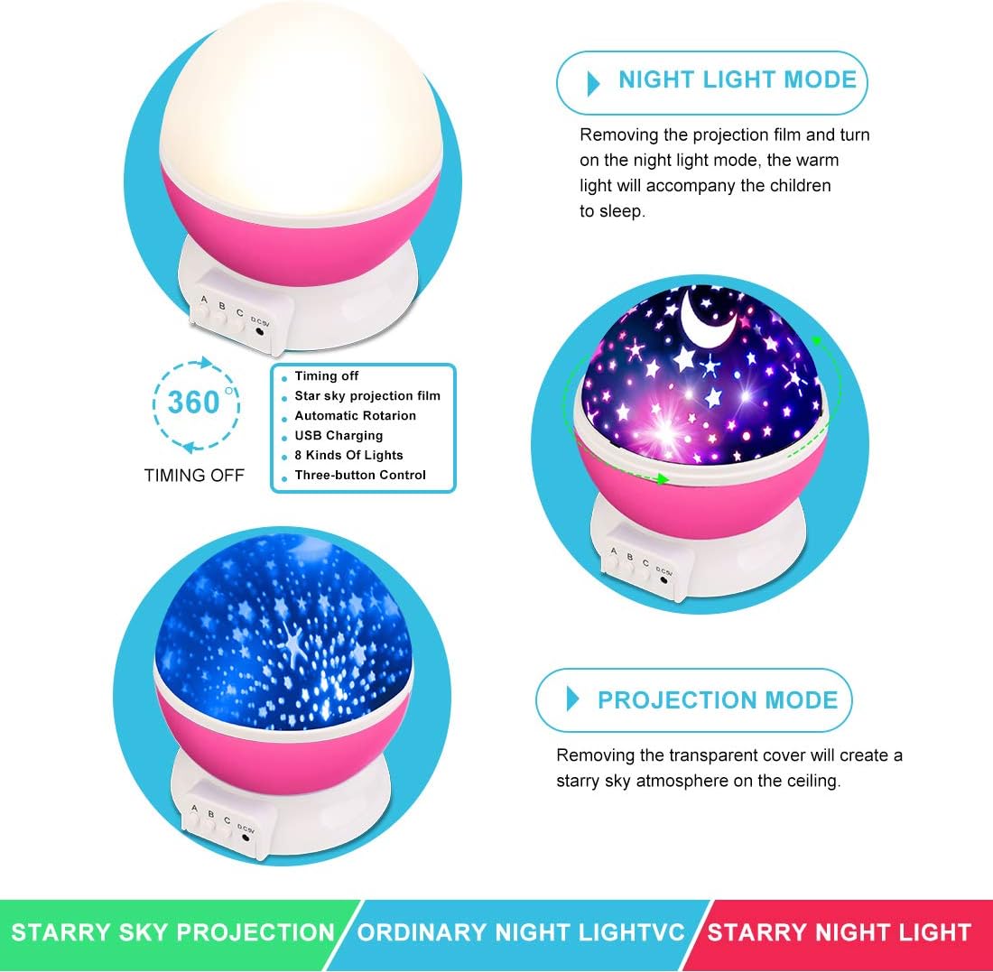Star Projector, MOKOQI Night Light Lamp Fun Gifts for 1-4-6-14 Year Old Girls and Boys Rotating Star Sky Moon Light Projector for Kids Bedroom Decor (Pink): Home & Kitchen