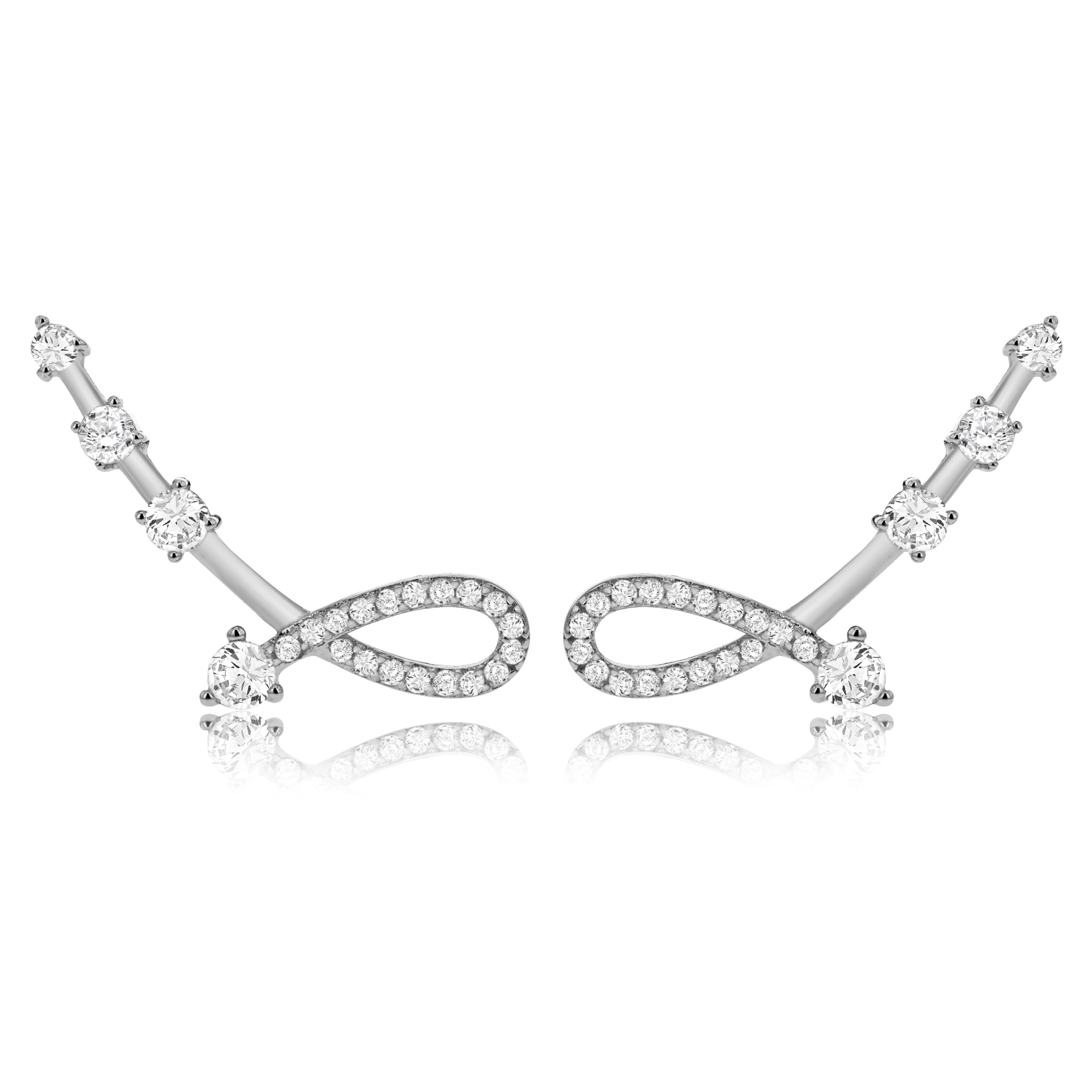 Tuscany Silver Women's Sterling Silver Rhodium Plated Cubic Zirconia Looped Arrow Crawler Earrings