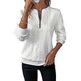Melliflo Women's Quilted Sweatshirts Zipper Neck Long Sleeve Textured Solid Casual Loose Fashion Fall Pullover Tops