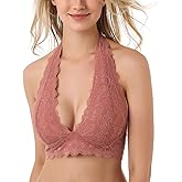 Floral Lace Halter Bra Bralette Top Hook and Eye Closure Back Unpadded Wirefree Lace Bra