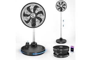 PANERGY 10” Portable Fan 20000mAh Battery Operated Rechargeable, Auto-Oscillating Pedestal Fan with Remote,4 Speeds, Quiet, Cordless Foldable Telescopic Fan for Travel, Bedroom, Home, Office
