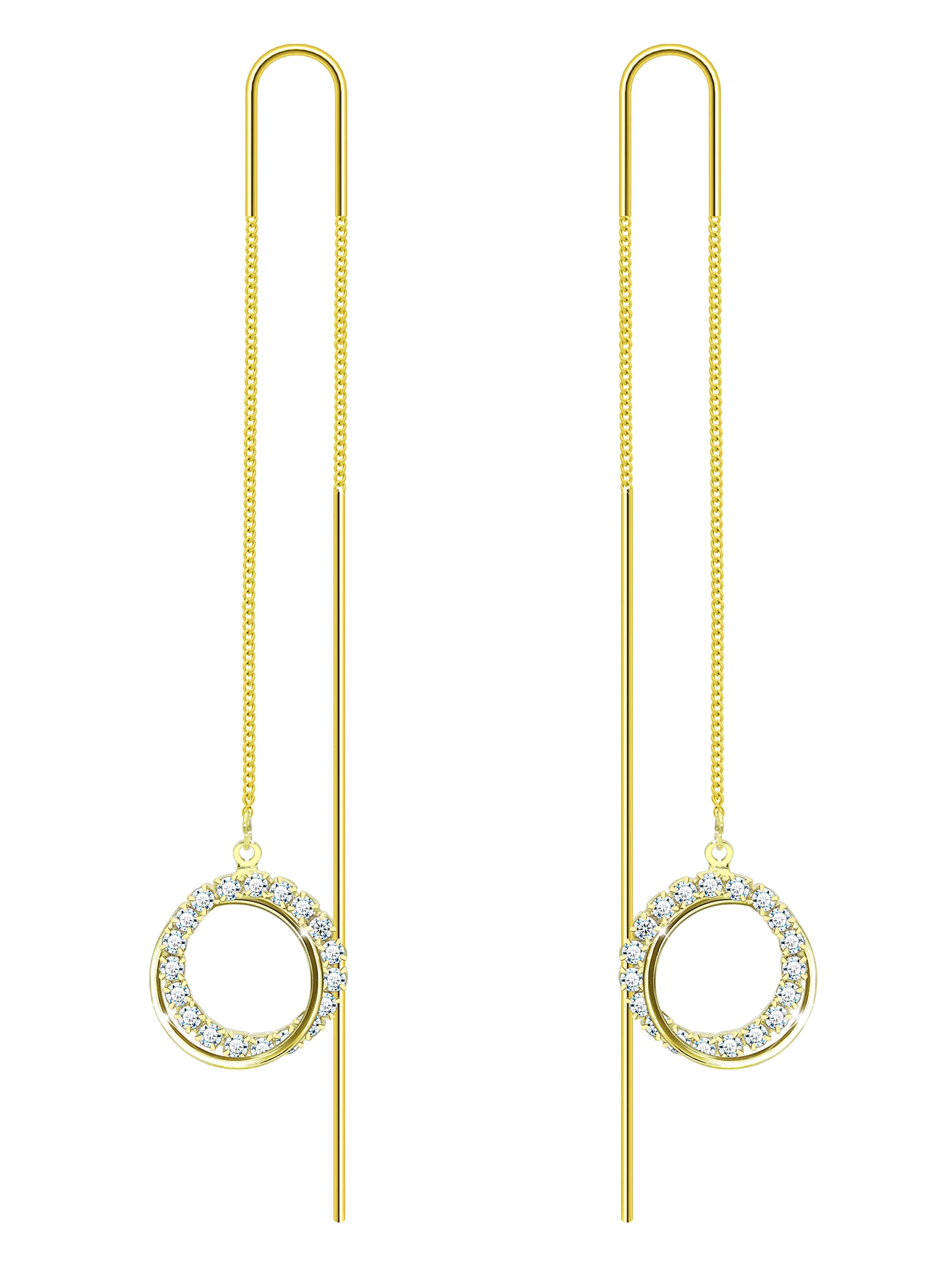 KristLand 925 Sterling Silver Earpin Chain Tassel Long Dangle Earrings Gold Plated Hoop Earrings Gifts for Women Ladies