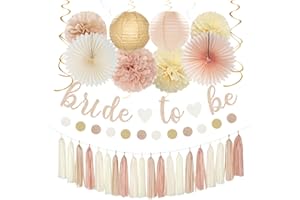 Champagne-Gold Beige Fall Bridal-Shower Party-Decorations - 36pcs Bride To Be Banner,Bachelorette Paper Lanterns,Wedding Streamers Garland,Boho Peach Tissue Pom Poms Flower Fan Decor Supplies Burgleda