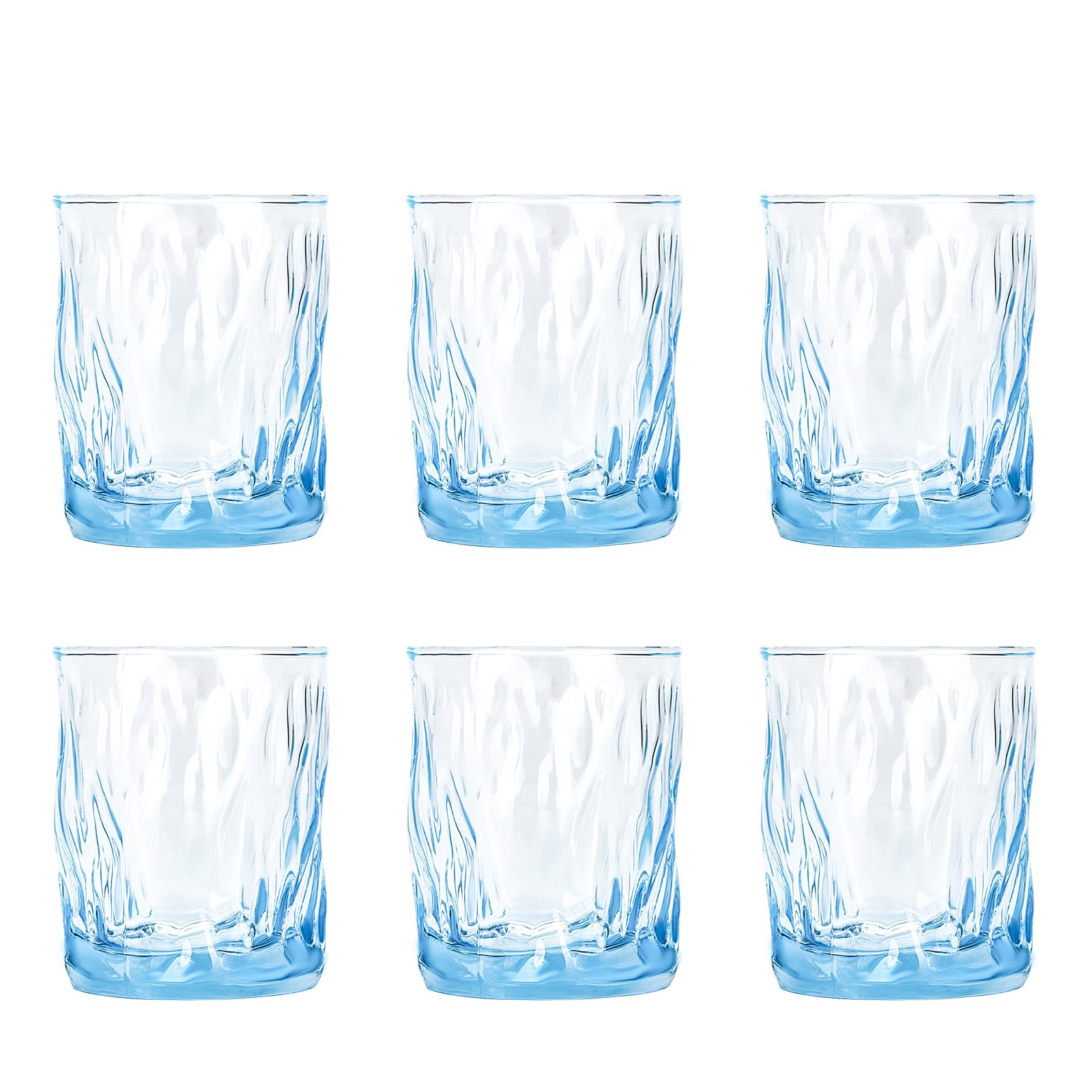 Photo 1 of CREATIVELAND Solid Color Drinking Glasses Set of 6, 10 OZ Wind-blown Ripples Glass Tumbler Glassware for Water, Juice, Different Options for Home, Restaurant, Hotel, Bar, Blue