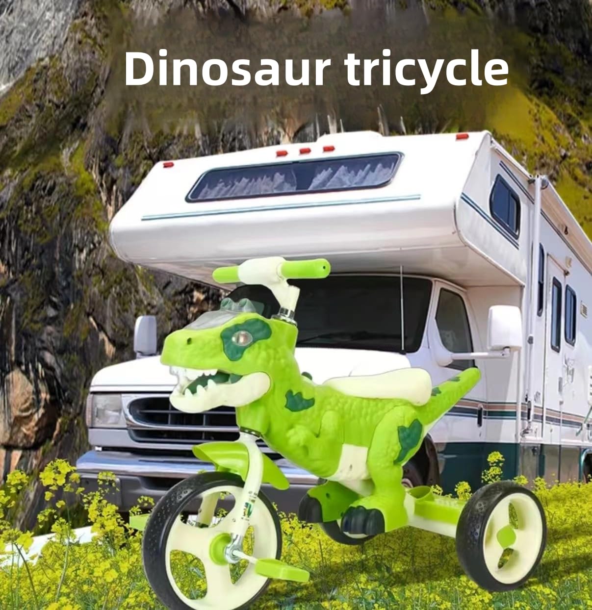 Dinosaur Kids Tricycle for Rider- Toddlers Kid Trike Bike Big Wheel with Music, Storage Basket,Indoor/Outdoor Preschool Daycare Kids Bike,Best Gift for 3-7 Year Old Girls & Boys (Green)