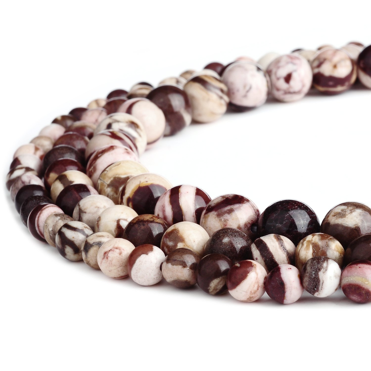 RUBYCA Natural Australian Zebra Jasper Gemstone Round Loose Beads for Jewelry Making 1 Strand - 6mm