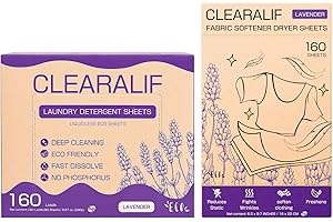 CLEARALIF All in One Laundry Detergent Sheets Kit, Lavender Scent, 160 Loads Laundry Sheets + 160 Drying Sheets, Laundry Set Great for Travel, Softener Sheets Eco Package Friendly & Hypoallergenic