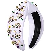 MOLOCH Mardi Gras Headband Carnival Hair Accessories for Women Glitter Mask Knotted Headband Purple Green Gold Crystal Jeweled Head Band Mardi Gras Parade Party Gifts