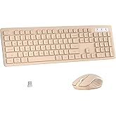MPTOG Wireless Keyboard and Mouse Combo, Full-Size 104-Key Office Keyboard with 15 Function Keys, Numeric Keypad, Single USB Receiver, Compatible with PC and Laptop(Milk-Tea Only)
