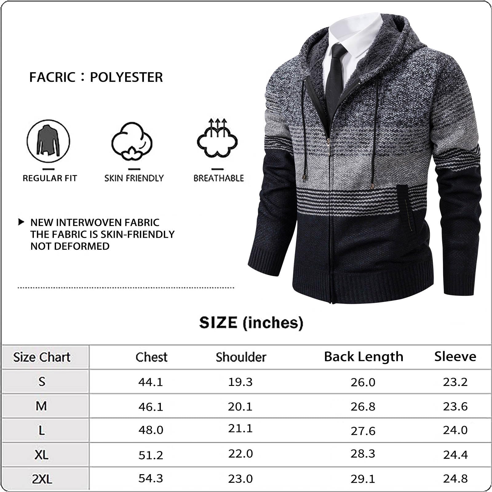 Mylldey Mens Hoodies Knit Sweater, Full Zip Fleece Lined Cardigan Sweaters Casual Regular Fit Knit Hooded Men Sweater Jacket
