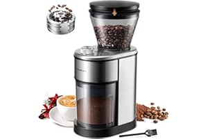 TWOMEOW Conical Burr Coffee Grinder, Stainless Steel Coffee Grinder Electric with 15 Precise Grind Settings for Espresso/Pour Over/Moka Pot/French Press/Cold Brew, Compact Design