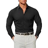 COOFANDY Mens Stretch Dress Shirts Muscle Fit Wrinkle Free Long Sleeve Button Down Shirt Business Casual Shirts
