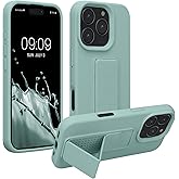 kwmobile Case Compatible with Apple iPhone 16 Pro - Case with Hand Strap and Stand Soft TPU Silicone Coating - Mint
