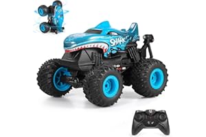 DYODYORC Remote Control Car, 2.4Ghz All Terrain Shark Monster Truck Toys, RC Truck with Music, 3 Lighting Effects, 360 Stunt Capable, 2 Batteries Ready to Run, Toy Gifts for Boys and Girls (Blue)