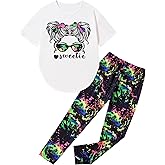 Gaupafmb Girls Clothes, Teen Girl Clothes Sweetie-Girl Print Short Sleeve Tops Tie Dye Long Pants 2 PC Sweatsuits Set 6-14