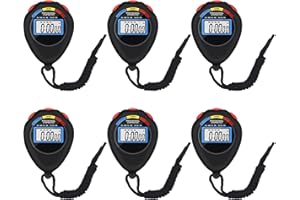 PGZSY 6 Pack Multi-Function Electronic Digital Sport Stopwatch Timer, Large Display with Date Time and Alarm Function,Suitable for Sports Coaches Fitness Coaches and Referees（Black）