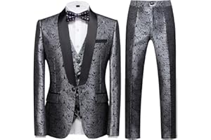 TRONSTORE ㅤ TRONSTORE Men's Suit 3 Piece Floral Tuxedo One Button Shawl Collar Party Prom Blazer Vest Pants