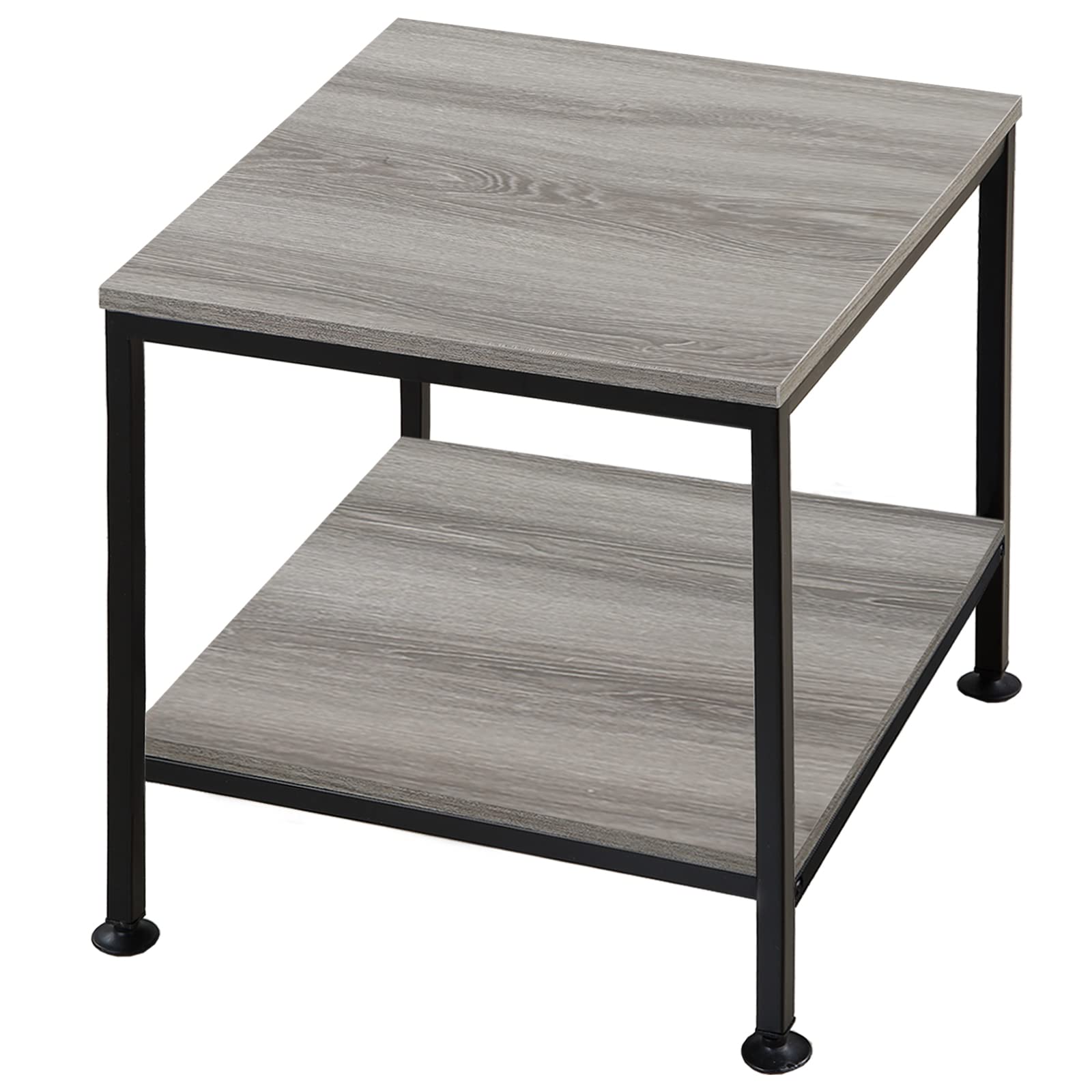 20 Inch 2 Tiers Square End Table with Metal Frame, Rustic Grey Fridge Stand Side Table Sturdy Easy Assembly Simple Style for Living Room Bedroom, Slate Grey