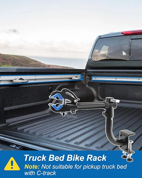 TRUCK BED BIKE RACK, PICKUP BED BIKE MOUNT FOR STANDARD PICKUP TRUCK WITH ANTI-COLLISION RUBBER PAD TO PROTECT THE PAINT SURFACE, NO REMOVE TIRE