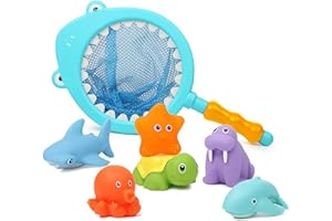 KECIABO Bath Toy, Water Spraying Discoloration Floating Animals, Bathroom Pool Accessory, Shark Fishing Play Set for Babies and Kids