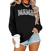 PICKID Mama Sweatshirt Women Mama Graphic Crewneck Sweatshirt Mom Gift Shirt Casual Long Sleeve Pullover Tops