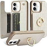 CUSTYPE Compatible with iPhone 17 Wallet Case with Card Holder,180°Ring Holder Kickstand Card Slots Case,PU Leather Protective Case for iPhone 17 6.3 inch-Beige