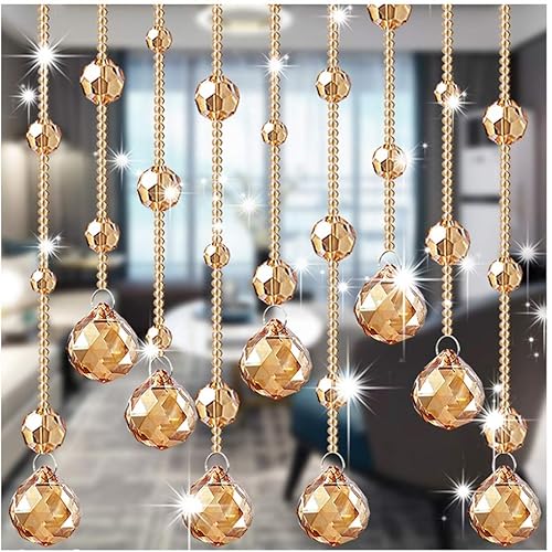 WENZHE Beaded Door Curtains for Doorways Crystals Bead String Curtain for Room Dividers Crystal Champagne Living Room Entrance Partition Décor -20 Strands (Color : A, Size : 70x120cm)