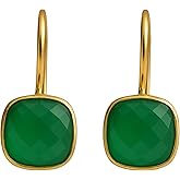 Green Onyx Cushion Cut Gold Plated Sterling Silver Drop Earrings - Handmade Jewelry Gift Ideas for Women - Natural Gem Gemstone - Birthday Valentine's Mother's Day Gift