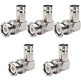 90 Degree BNC Adapter, 5 Pack BNC Male to Female Right Angle Connector 50 Ohm for CCTV Security Camera, Video Audio, Antenna, Wi-Fi Radio, Extension Coaxial Cable, Low Loss for Signal Transmission