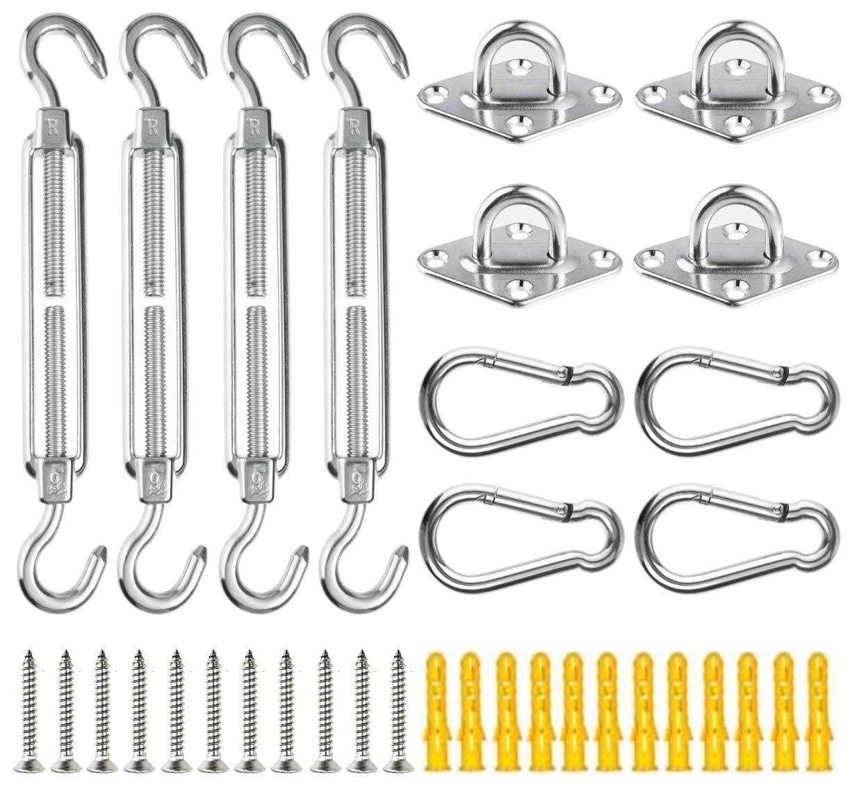 KAHEIGN M6 Awning Attachment Set, 44 Pcs Heavy Duty Sun Shade Sail Stainless Steel Hardware Kit for Triangle Square Rectangle Sun Shade Sail Installation
