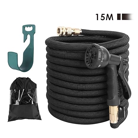 FIXKIT Wasserschlauch erweiterbarer Gartenschlauch, Beschläge aus reinem Messing, Einziehbarer Bewässerungsschlauch, mit 3-Fa