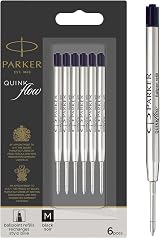 Parker Ballpoint Pen Refills Medium Black QUINKflow Ink 6 Count Pack