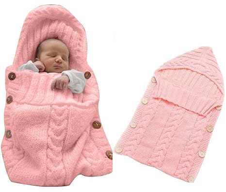 Neugeborenes Baby Gestrickt Wickeln Swaddle Decke Schlafsack für 0-12 Monat Baby (pink)
