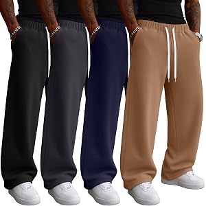 Neer 4 Pack Men's Sweatpants Big and Tall Pants | Wide Leg, Open Bottom, Athletic, Casual, Workout, Joggers, with Pockets, Da