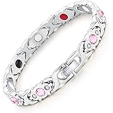 EMMORI Ultra Strength Magnetic Bracelet for Woman - 3,500 Gauss Per Magnet -Crystal Bracelet - Adjustable Length -Pulseras Magneticas (Silver)