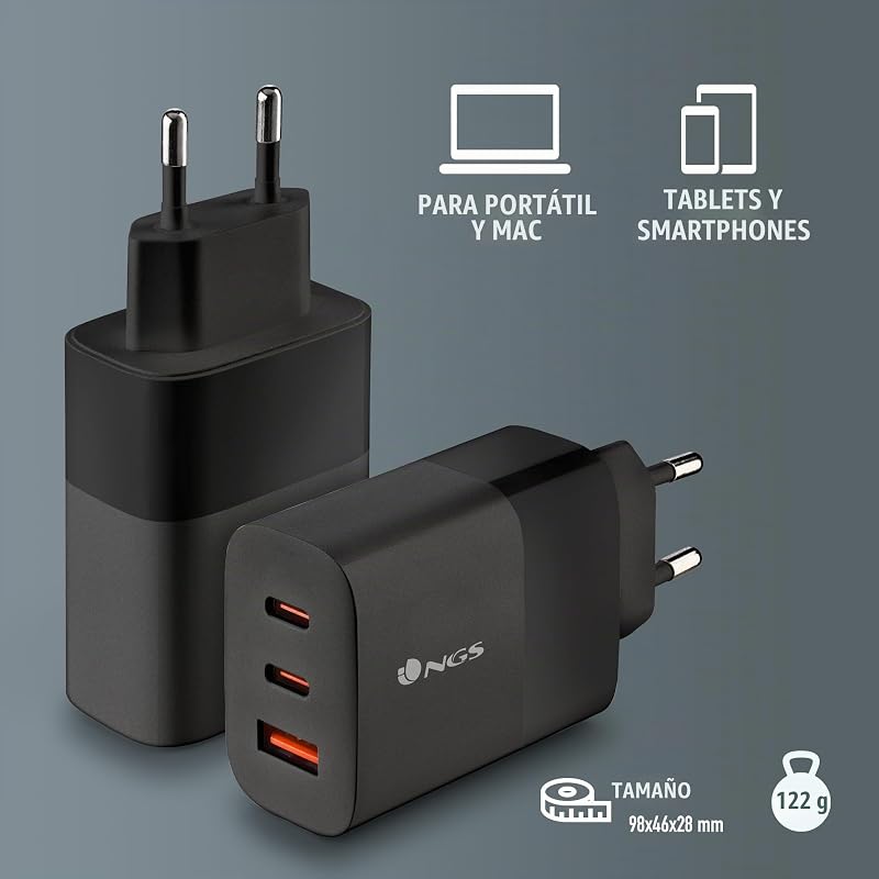 Carregador de parede Bud 65W - 65W GAN, 3 portas: 2 USB-C + USB-A
