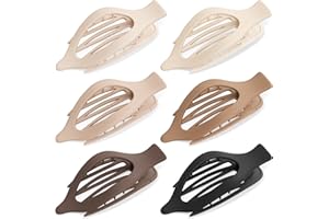 Oeusnael 6 PCS Large Flat Hair Clips for Women Girls, French Concord Lay Down Claw Clips for Thick Thin Hair, Comfortable Curved Flat Clips, Matte Non-slip Strong Hold Hair Accessories, Brown