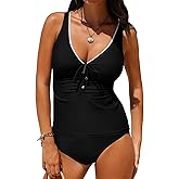 Aleumdr Womens Tankini Swimsuits Tummy Control Two Piece Bathing Suit Tie Knot V Neck Swim Top with Bottom