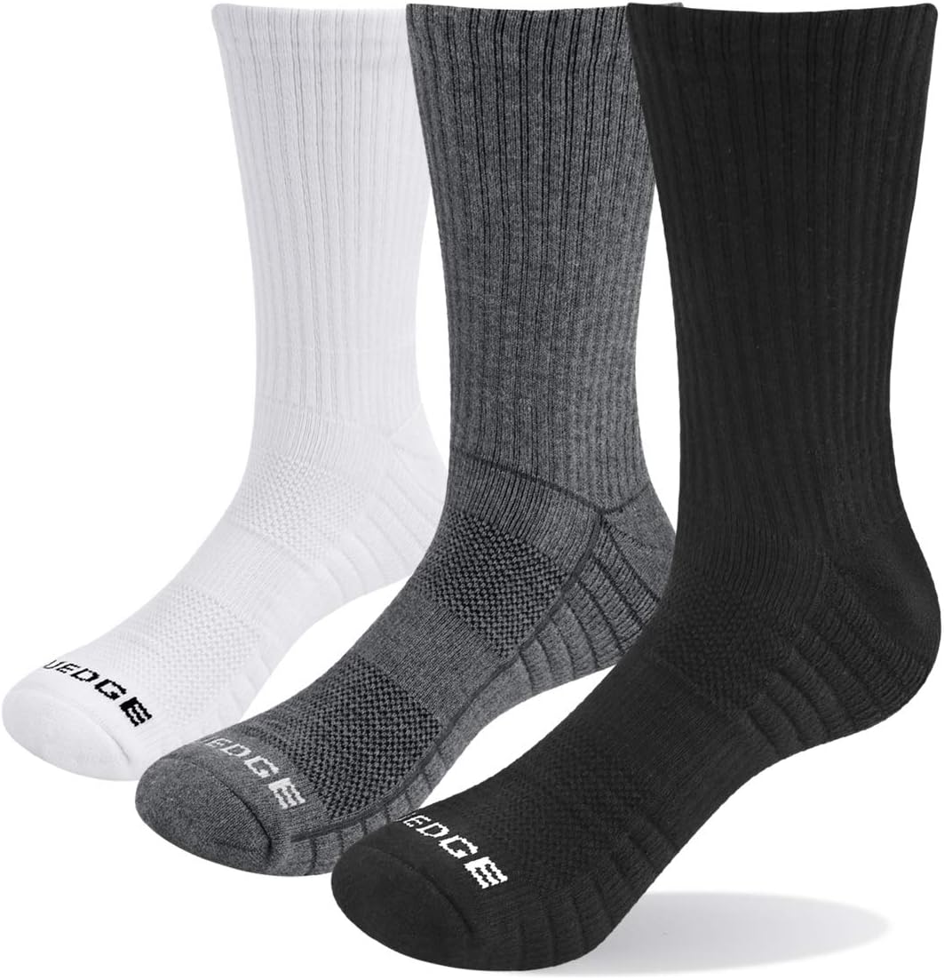 Men's 3 Pairs Wicking Breathable Cushion Anti Blister Caual Crew Socks Multi Performance Walking Athletic Socks