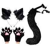 COSYEARS Fox Wolf Ears Headband Furry Tail Plush Cat Paw Mittens Gloves Set Halloween Party Costumes Accessories