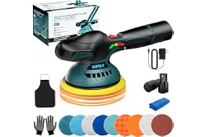DUFULS Cordless Car Buffer Polisher w/ 2x2.0AH Battery, 6 Inch Portable Buffer Polisher for Car Detailing, Car Buffer Waxer with 6 Variable Speed, Wireless Buffer Polisher for Car Detailing/Polishing/Waxing