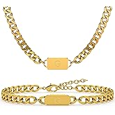 Aospkle 2PCS Initial Letter Cuban Necklace Bracelet, A-Z Letter Pendant Gold Cuban Link Chain for Men Women Jewelry Set for H G